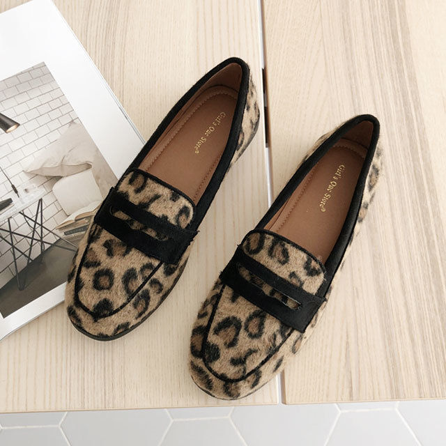 楽天市場】フェルト ローファー ヒョウ柄 レオパード柄 ローヒール