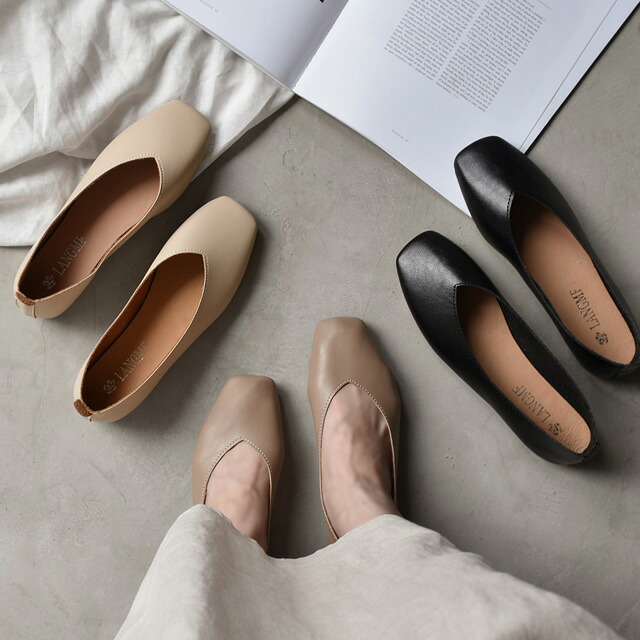 楽天市場】Vカット スクエアトゥ フラットパンプス ぺたんこ