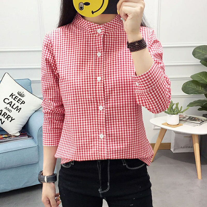 楽天市場】ギンガムチェック スタンドカラー シャツ レディース 長袖