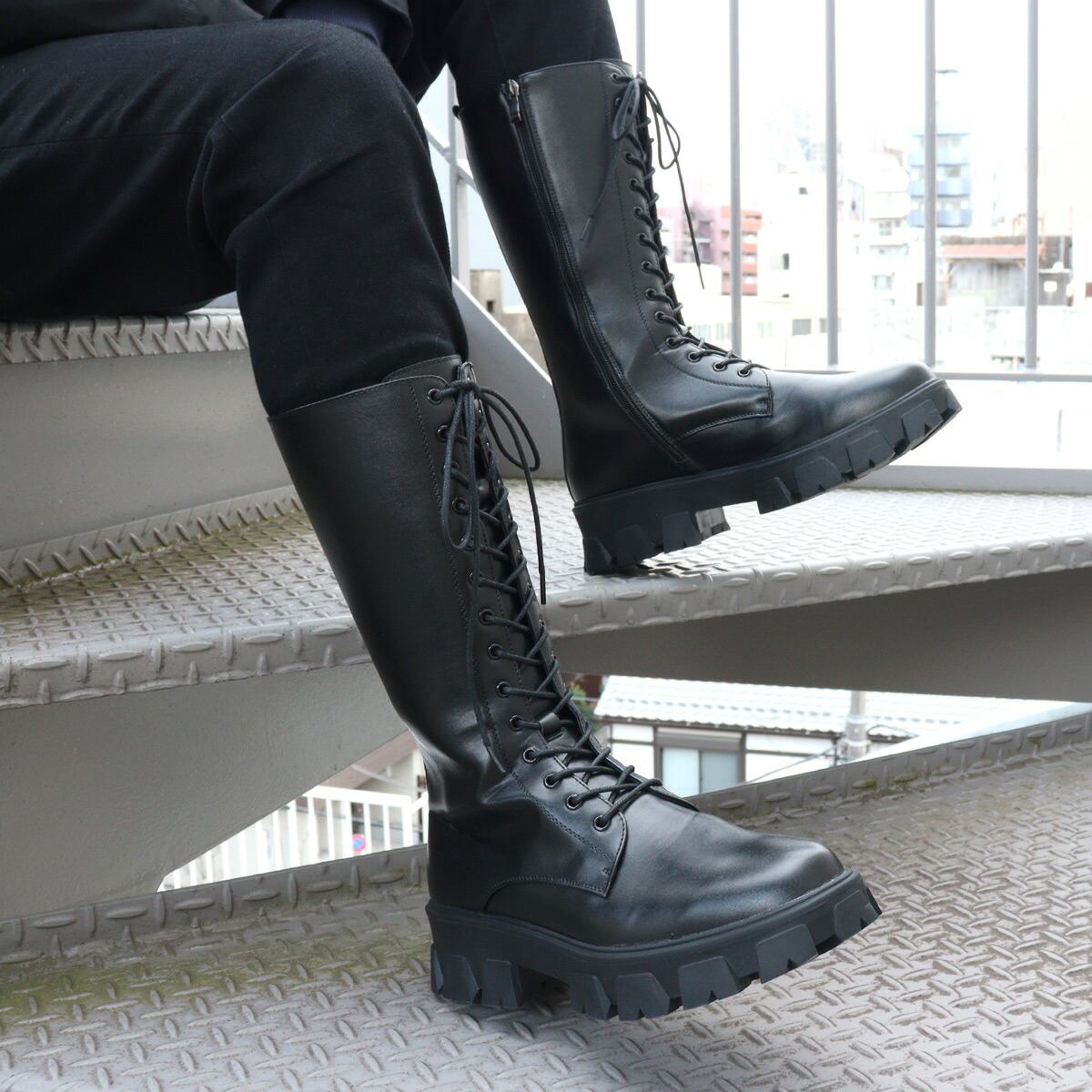 楽天市場】ブーツ メンズ ロング レースアップ タンクソール サイド