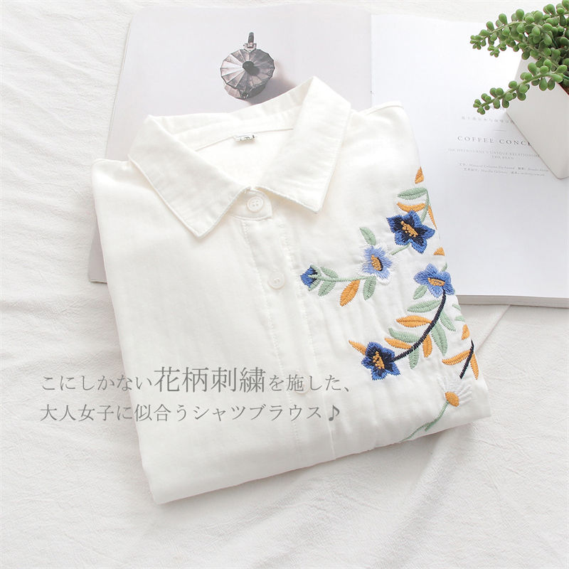 楽天市場】シャツ 刺繍 綿シャツ ホワイトシャツ レディース 長袖