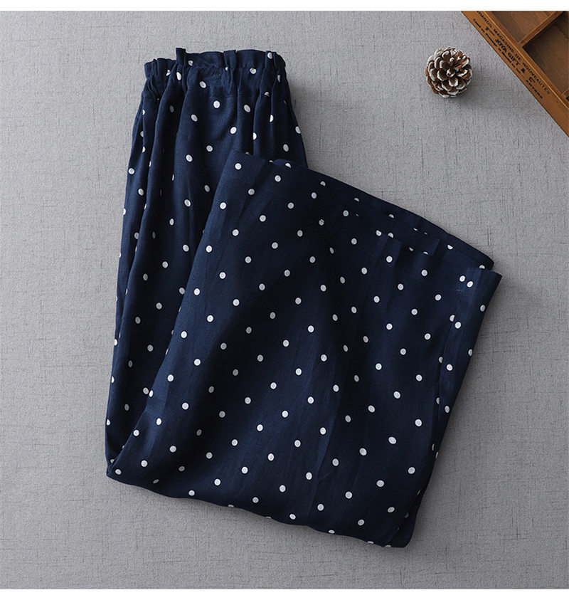 楽天市場】ワイドパンツ パンツ 綿麻風 レディース 夏 ドット柄