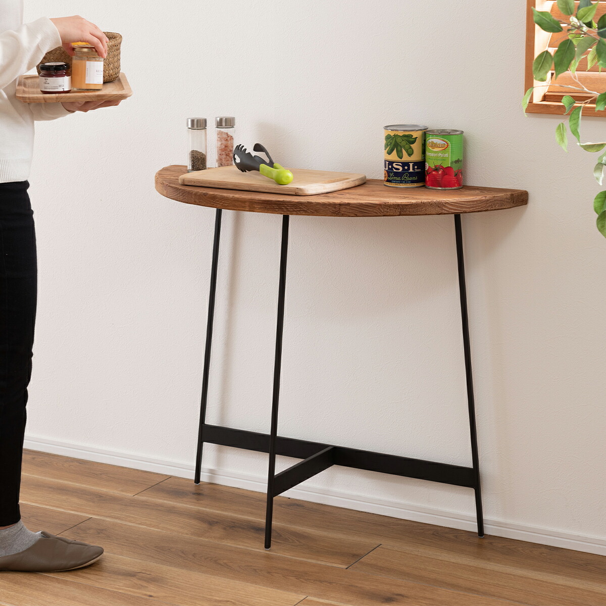 楽天市場】コンソールテーブル 壁付け 半円 スリム 幅83cm ハイ