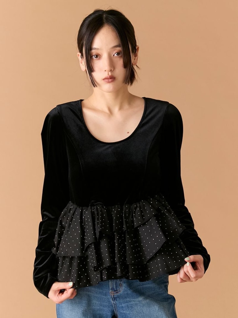 楽天市場】ベロアペプラムフリルトップス LILY BROWN リリーブラウン