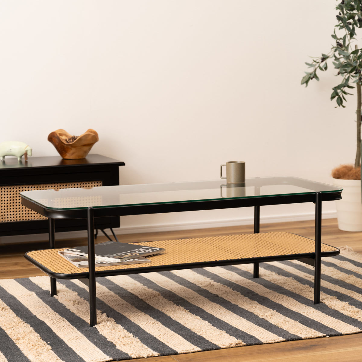 ラタンテーブル（ガラス天板付き） 籐 ラタンテーブル ガラス天板