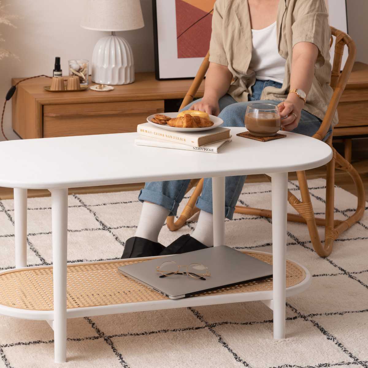 楽天市場】リビングテーブル ラタン調 幅100cm 高さ46cm シック