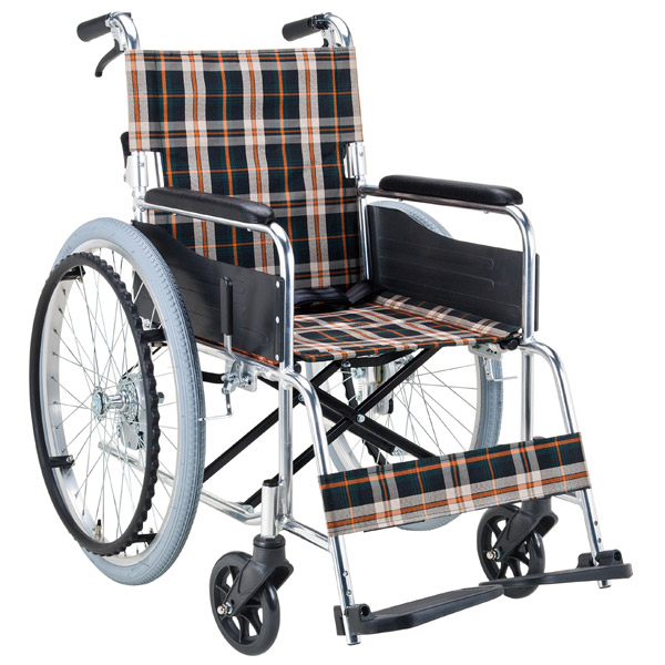 楽天市場】車いす アルミ製 自走式 背折れタイプ 茶チェック 座面幅