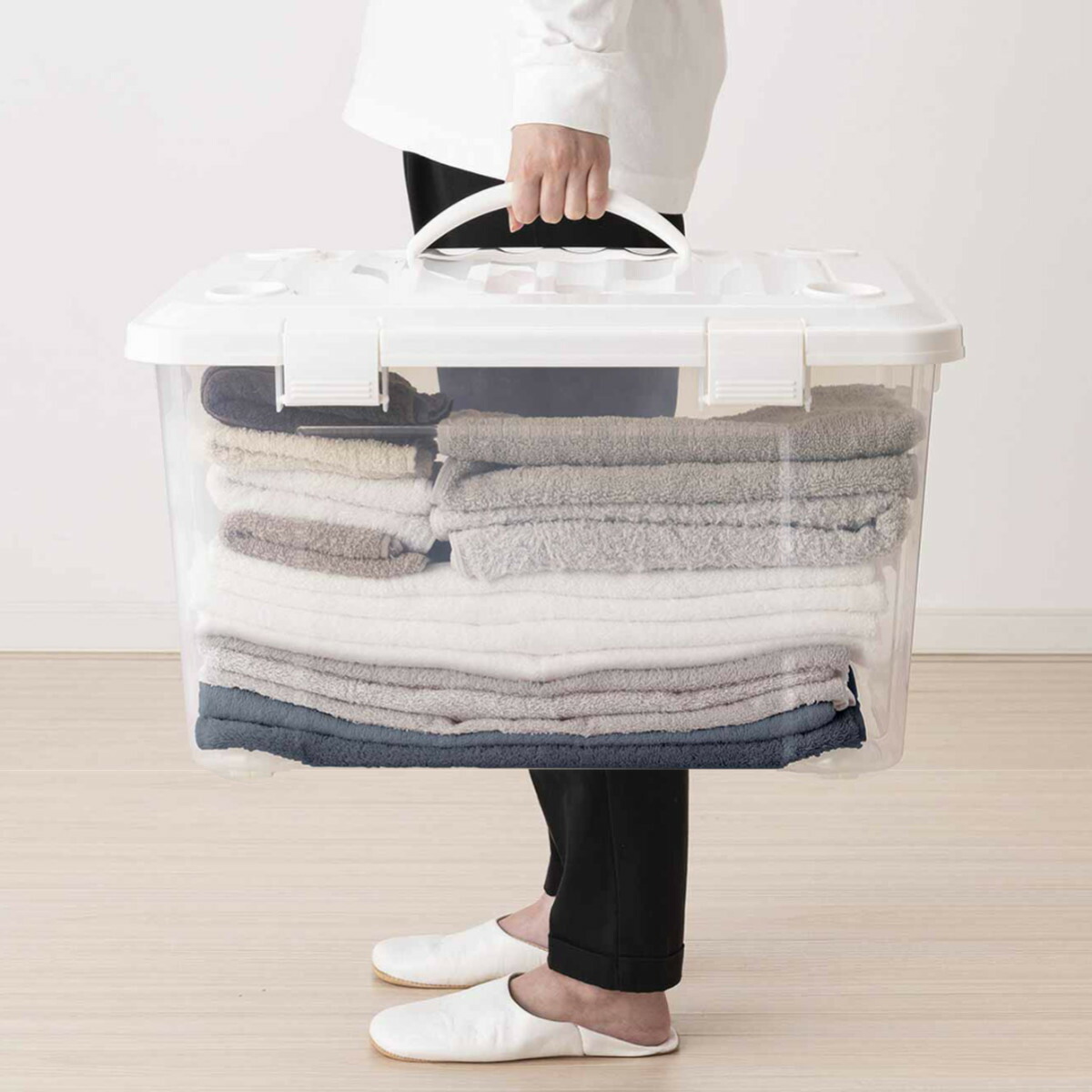 楽天市場】収納ボックス 幅58×奥行42×高さ34cm フタ付き 持ち手付き