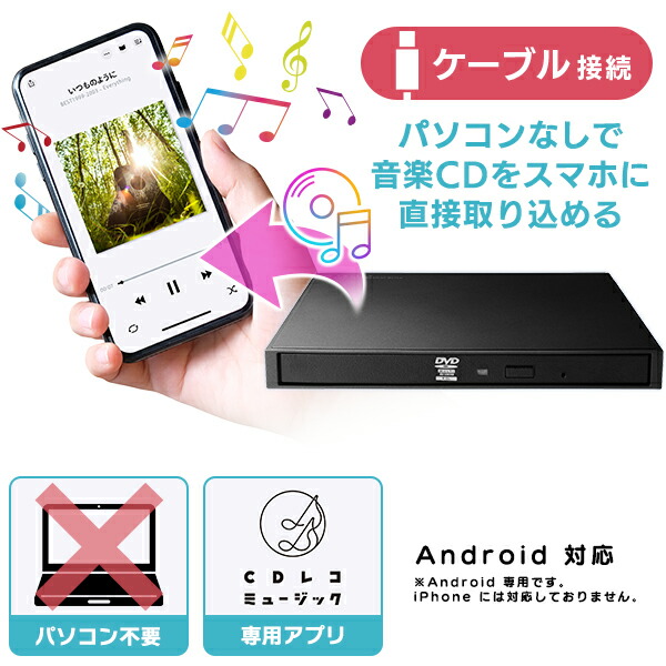 楽天市場】Android 専用 CDレコーダー スマホ CD 取り込み PC不要で