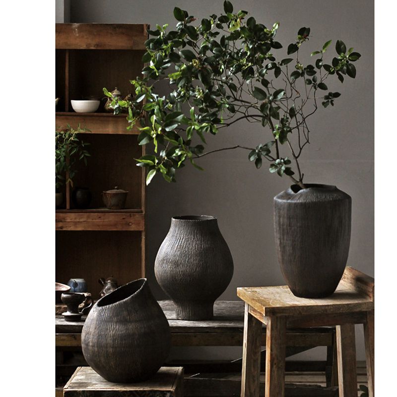 楽天市場】フラワーポート花器 大型 着地花瓶 黒 彫刻 ブラック 手作り