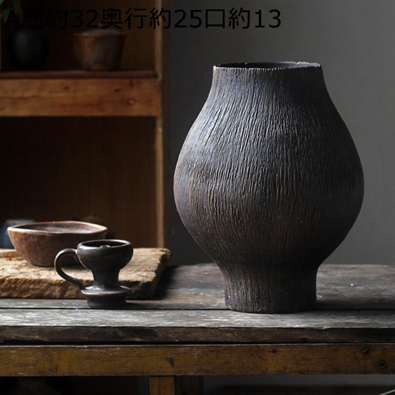 楽天市場】フラワーポート花器 大型 着地花瓶 黒 彫刻 ブラック 手作り