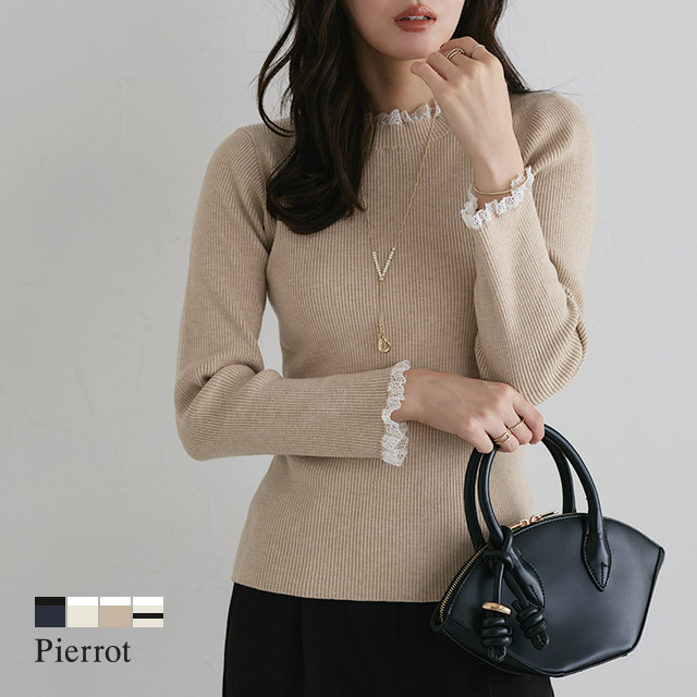 楽天市場】≪冬SALE！≫レース付クルーネックリブニット ☆ ニット