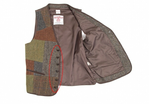 お洒落☆Papasパパス パッチワークコーデュロイベスト/M ツイードの