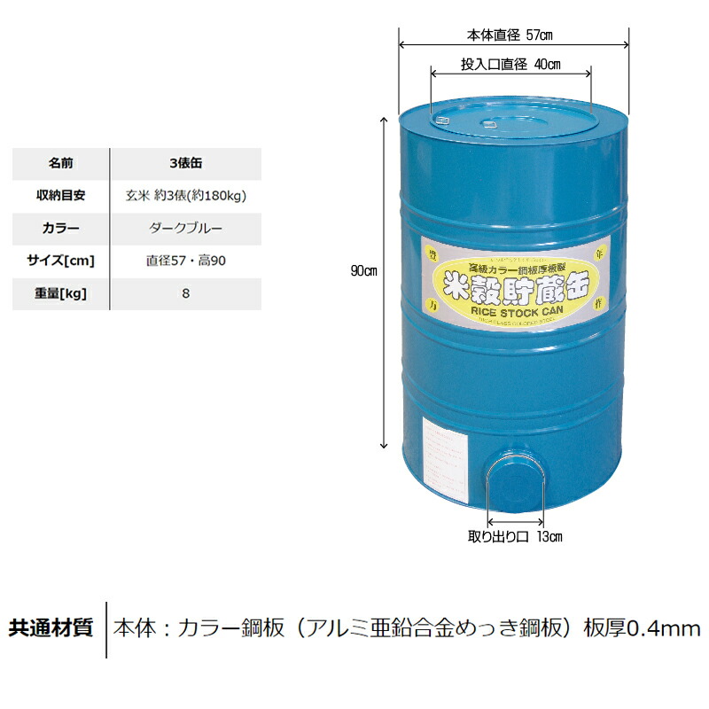 楽天市場】米穀貯蔵缶 3俵缶 玄米 約180kg 貯蔵 3俵缶 川辺製作所 防湿