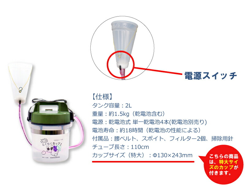 楽天市場】ジベレリン 処理器 らくらくカップ2 特大 本体 ぶどう 巨峰