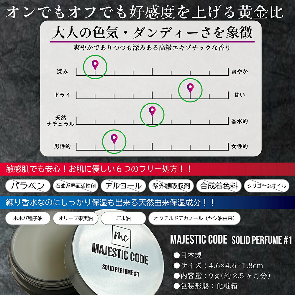 楽天市場】送料無料 MAJESTIC CODE 練り香水 SOLIDPERFUME＃1 メンズ
