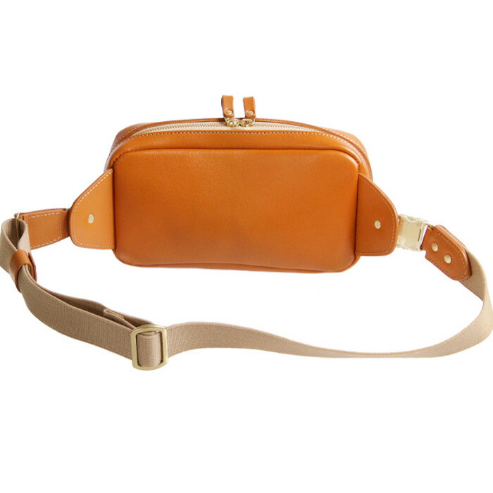 美品 ゲンテン ボディバッグ 茶 ウエストポーチ フラップ レザー s65