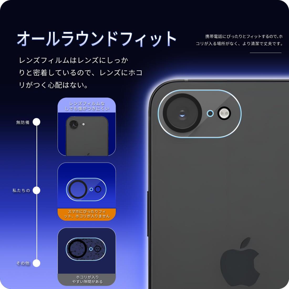 楽天市場】対応 iPhone 16E カメラフィルム 【3枚セット-国産旭硝子
