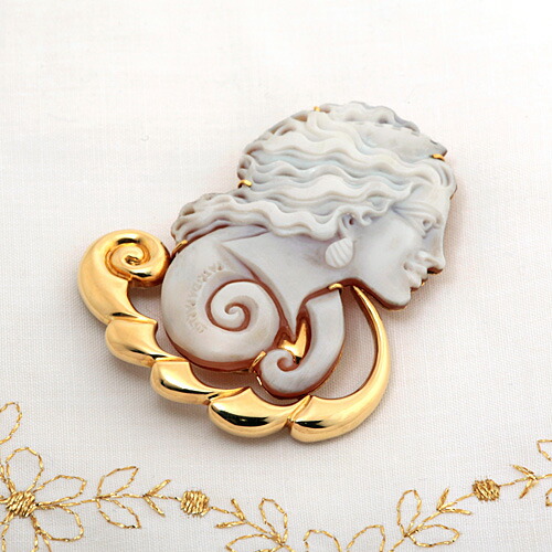 楽天市場】K18 ヴィンテージ シェルカメオ ペンダントブローチ 40×55mm
