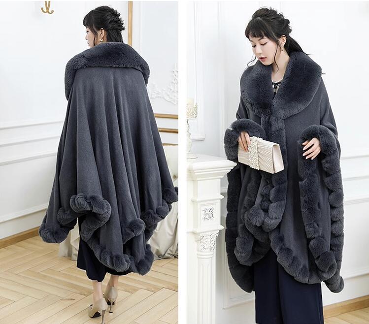 楽天市場】「3color」高級感 フェイクファーケープポンチョ ファー