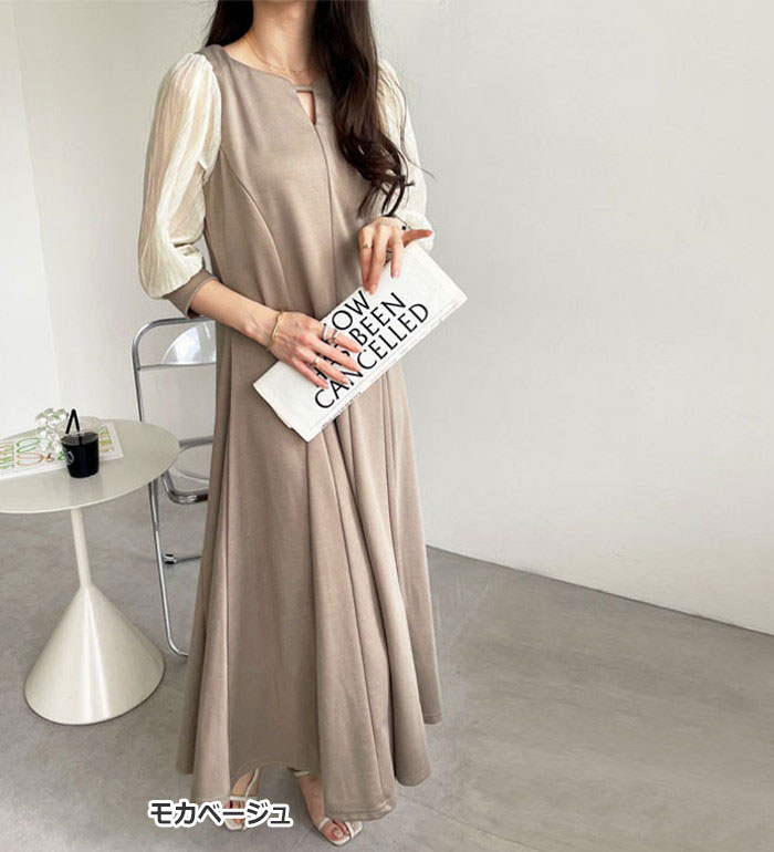 楽天市場】カットソーワンピース レディース 袖楊柳シアー美ライン