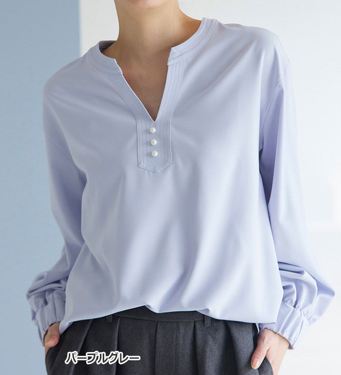 楽天市場】3つの機能付 パール調ボタン付スキッパーブラウス