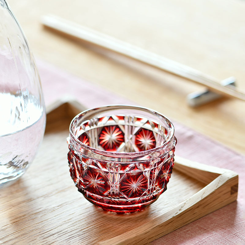 楽天市場】薩摩切子 猪口 大 cut18 紅 復元 島津薩摩切子 薩摩ガラス