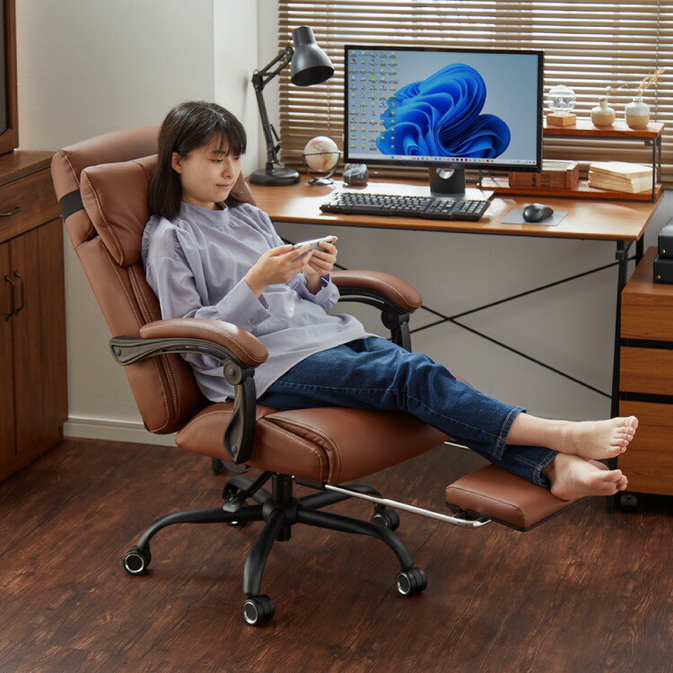 楽天市場】オフィスチェア 本革 レザー ロッキング 肘付き