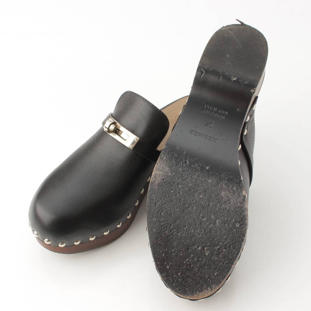 エルメス ブラック レザー ケリーミュール サボ 37 カルロッタ