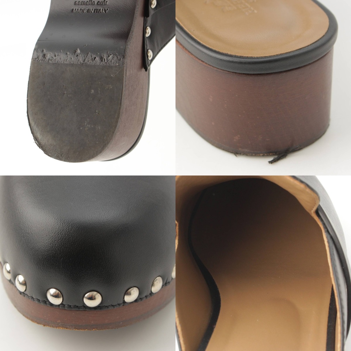 エルメス ブラック レザー ケリーミュール サボ 37 カルロッタ