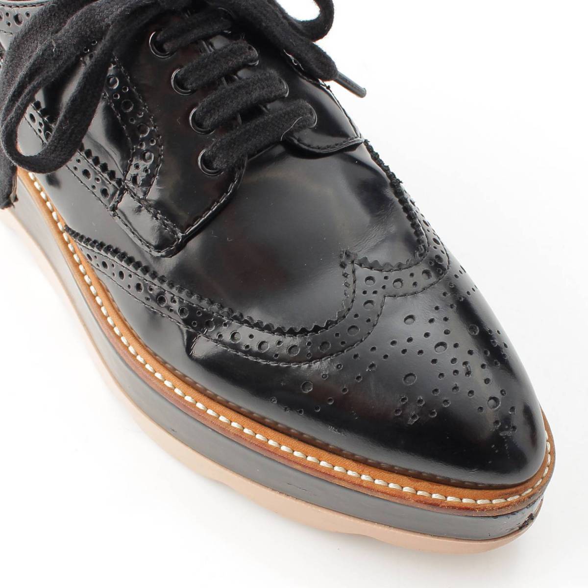 楽天市場】【プラダ】Prada 厚底 ウィングチップ レザー レースアップ