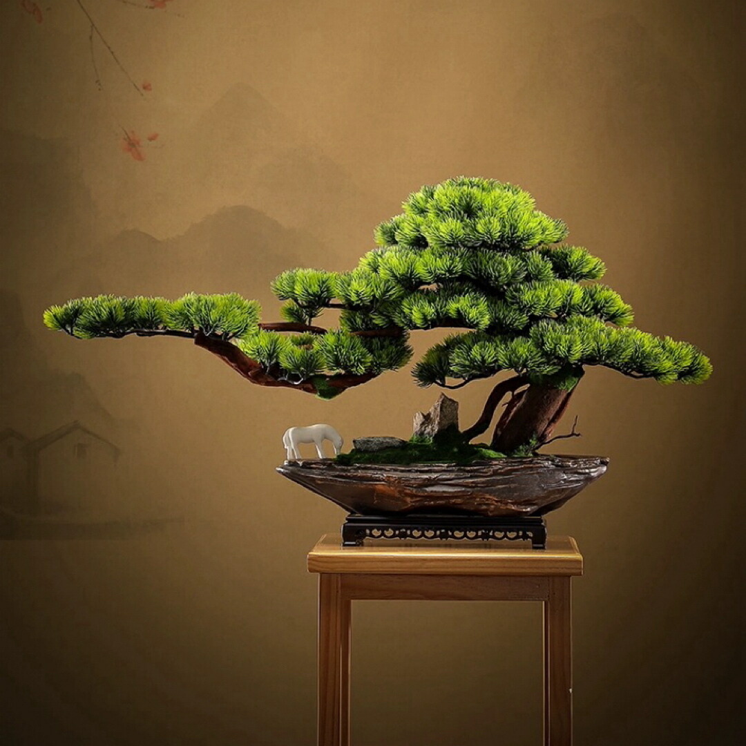 楽天市場】A032983インテリアグリーン 高級模造迎客松盆栽 置物 禅意迎