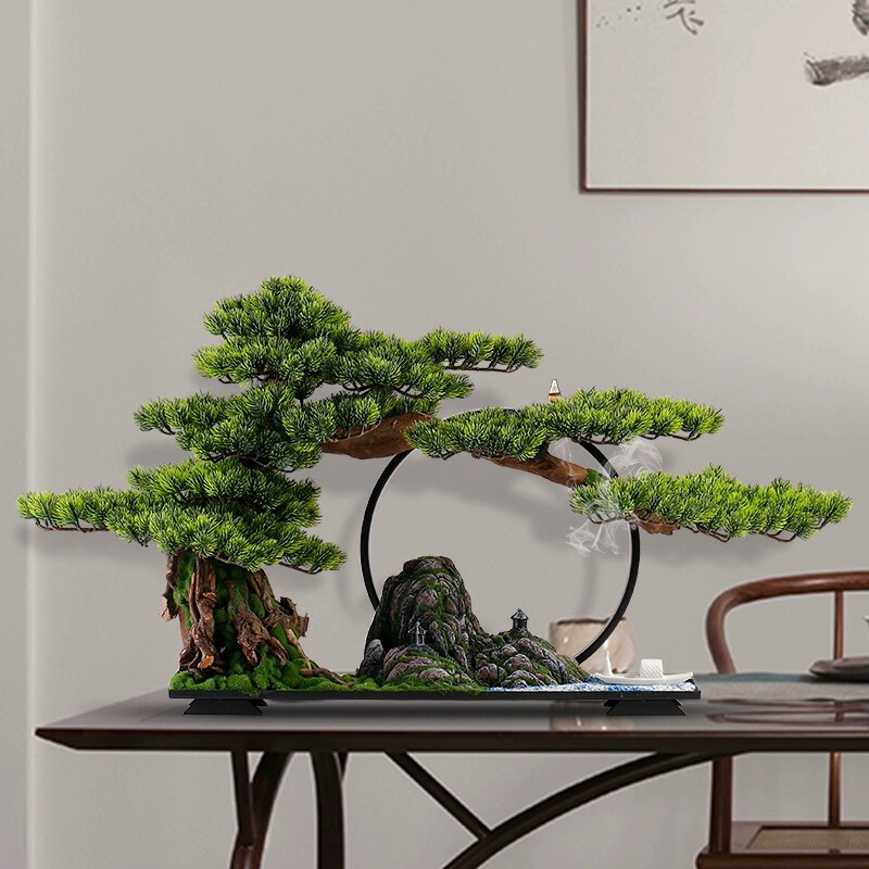 楽天市場】A054272インテリアグリーン 高級模造迎客松盆栽 置物 禅意迎