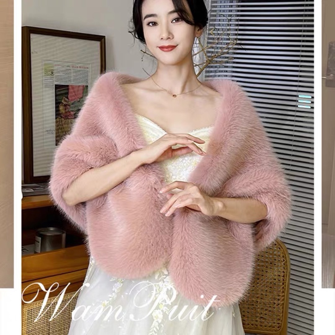 豪華肩掛け 大判ショール ファーストール 毛皮風ケープ 結婚式 ボレロ