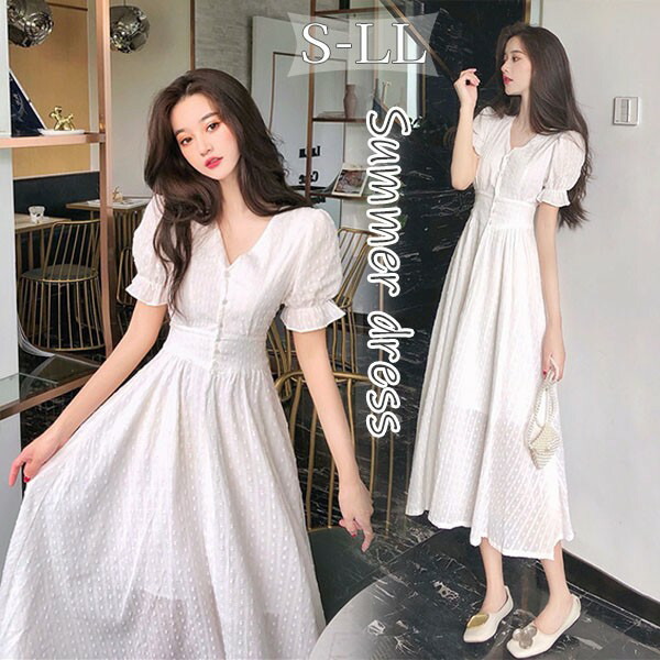 楽天市場】パフスリーブ ワンピース レディース Vネック 大人可愛い 夏