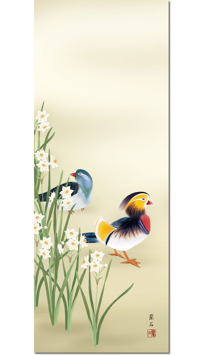 楽天市場】掛け軸 掛軸 鴛鴦 おしどり 幅44.5×高さ約164cm 高見蘭石 尺