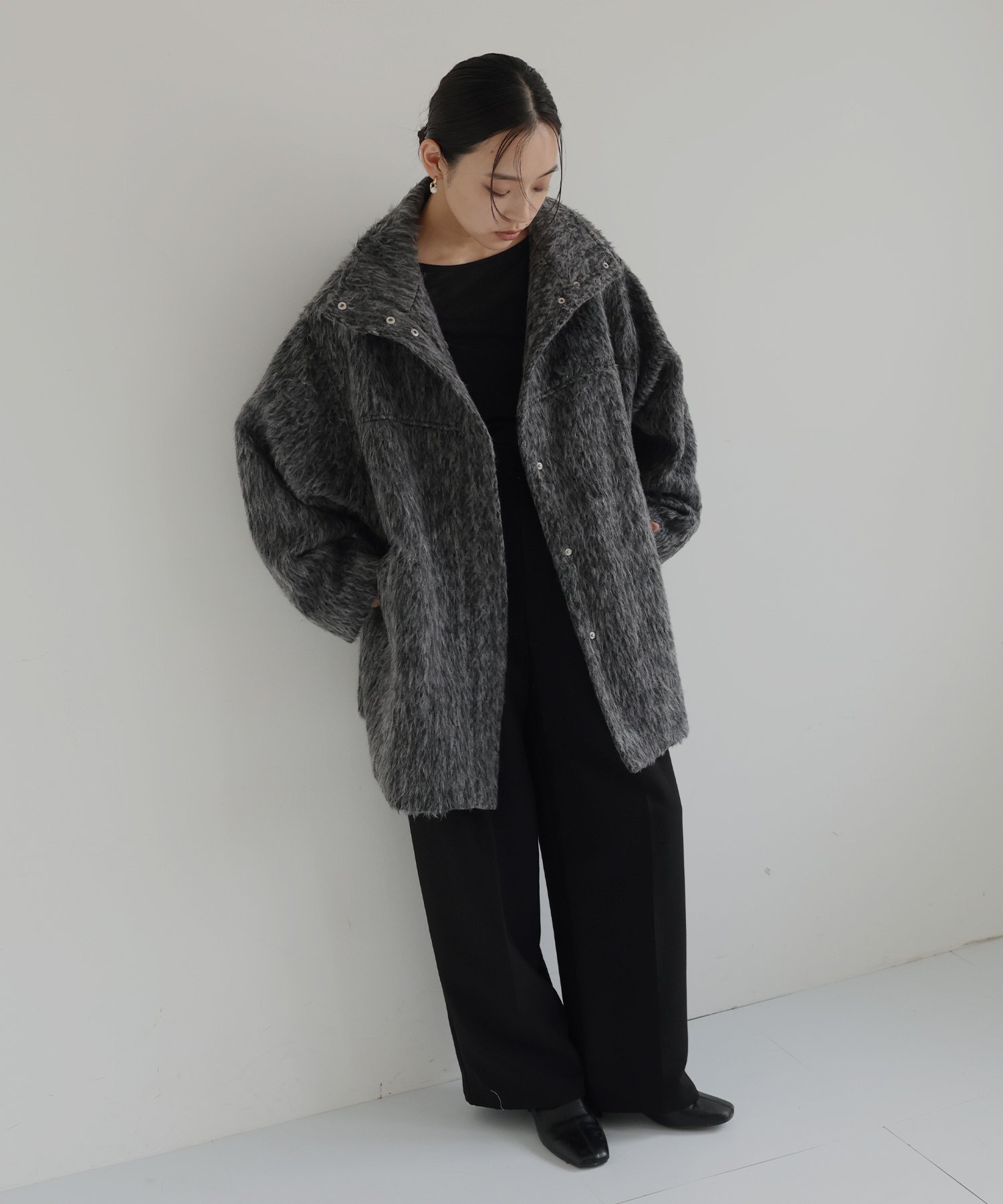 hellam｜シャギースタンドカラーコート | Rakuten Fashion(楽天