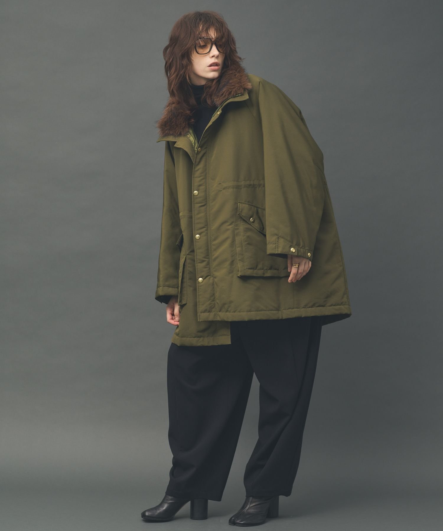 Curensology【&RC】スウェーディッシュモッズコート ブラック38 Curensology｜<&RC>フェイクファーエリツキスウェーディッシュモッズ