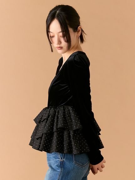 LILY BROWN｜ベロアペプラムフリルトップス | Rakuten Fashion(楽天