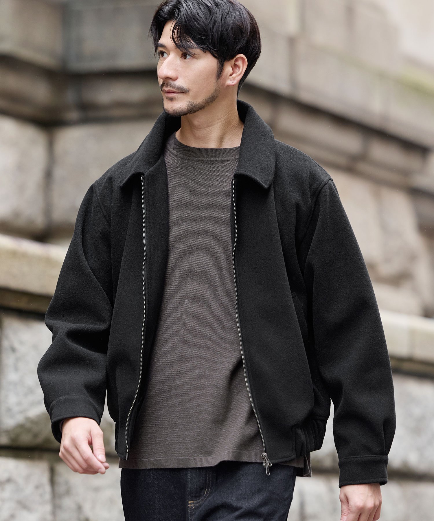 THE CASUAL｜メルトンショートダブルジップスタンドネックブルゾン