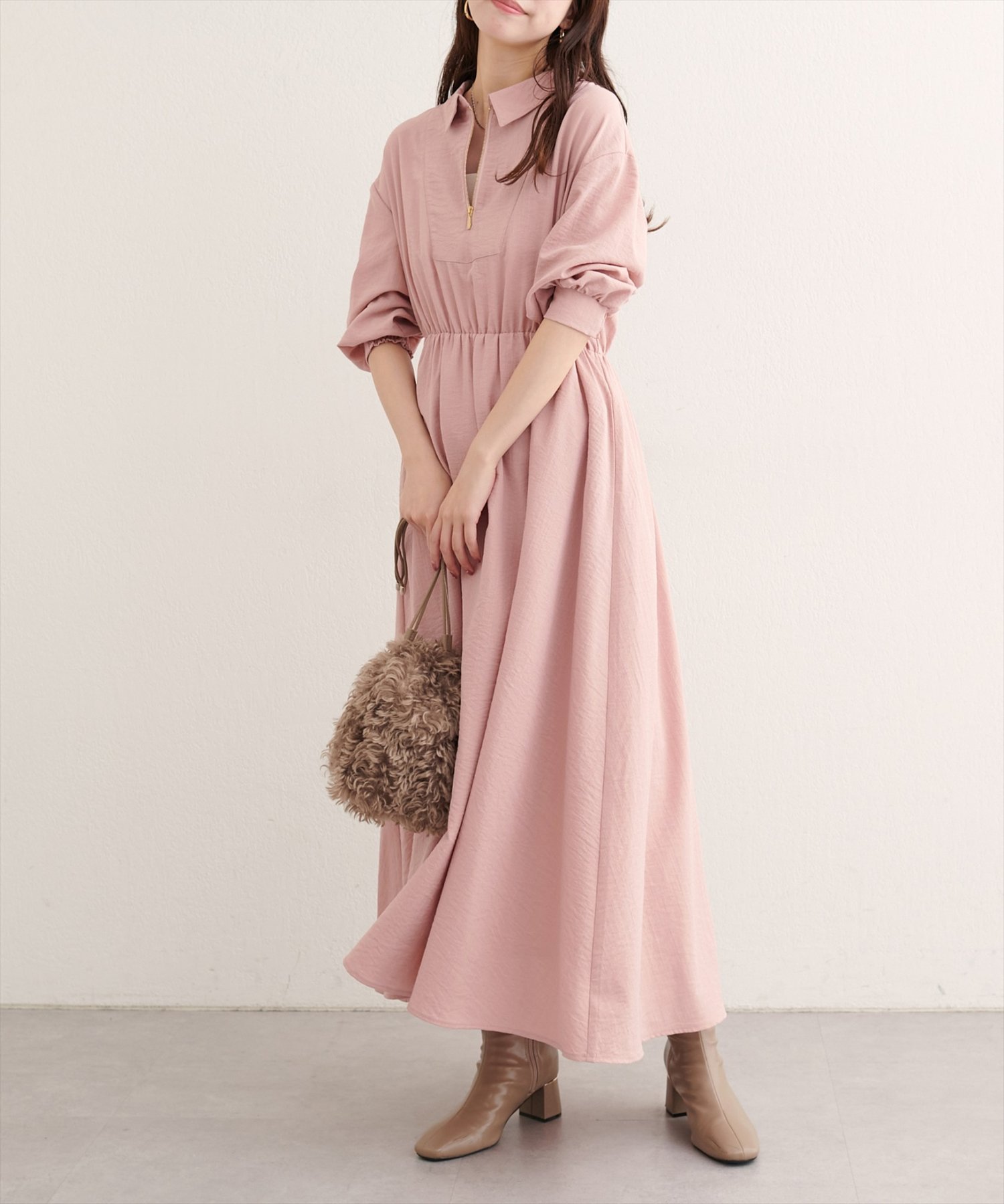 natural couture｜【WEB限定】フロントZIP衿付きワンピース | Rakuten