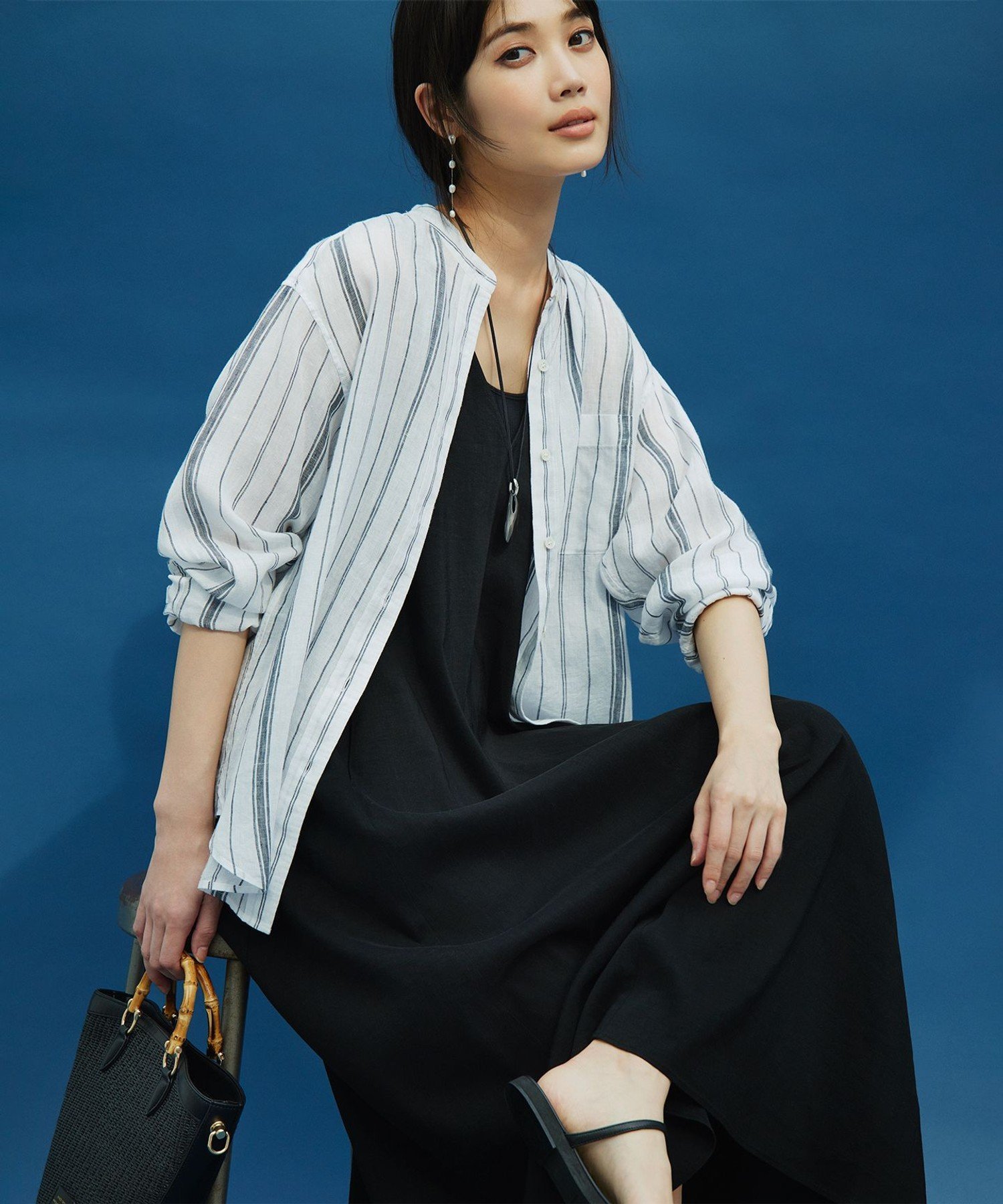 23区｜【洗える】リネンレーヨンストレッチ キャミソール ワンピース