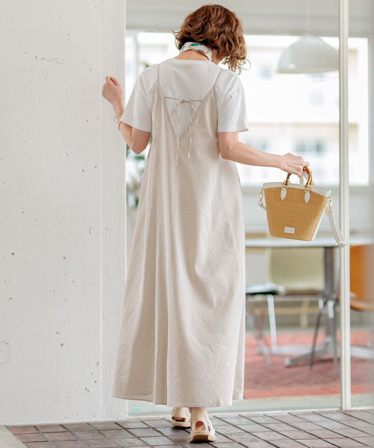 23区｜【洗える】リネンレーヨンストレッチ キャミソール ワンピース