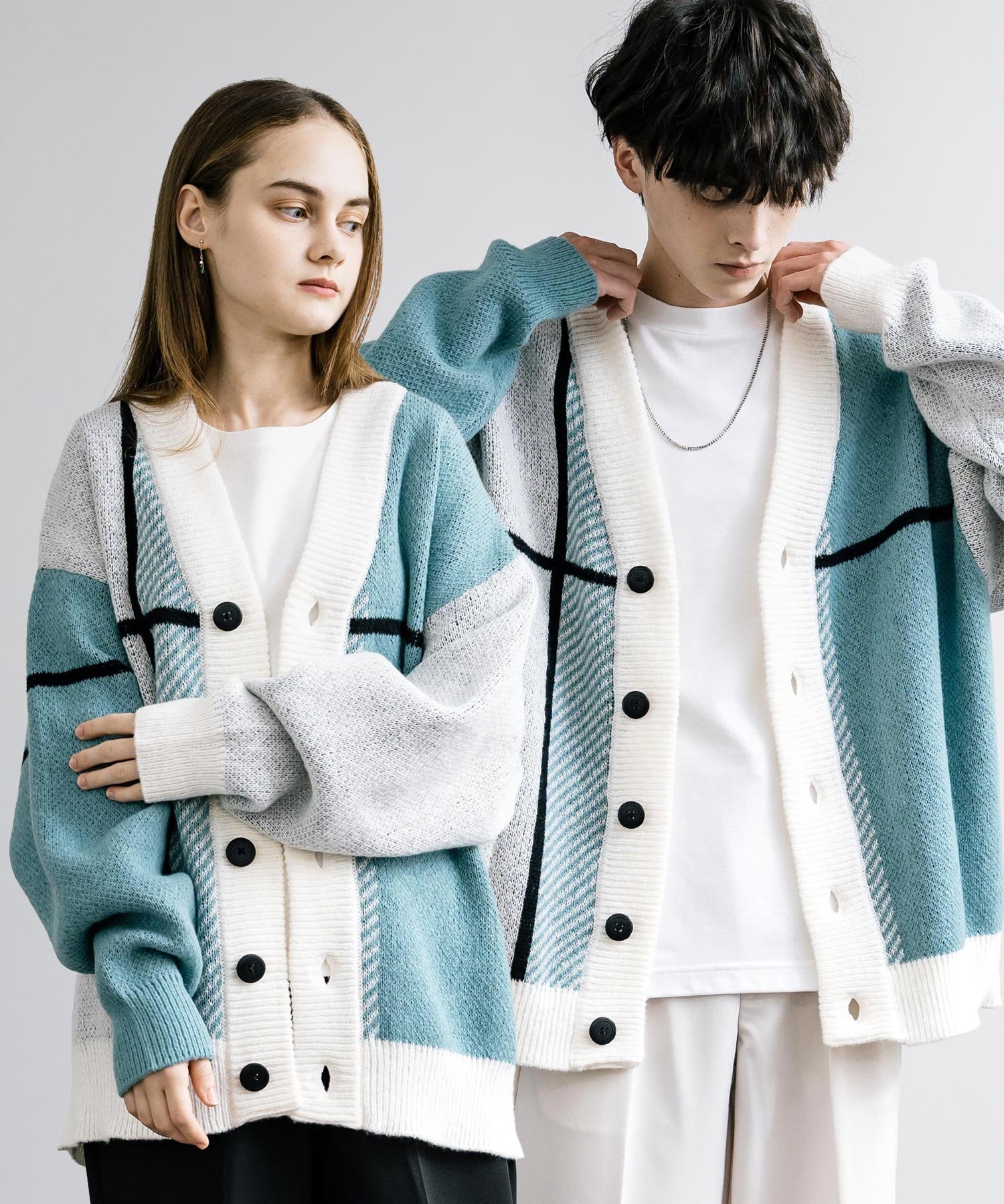 Rocky Monroe｜オーバーサイズ 7Gクロスチェック柄Vネックカーディガン