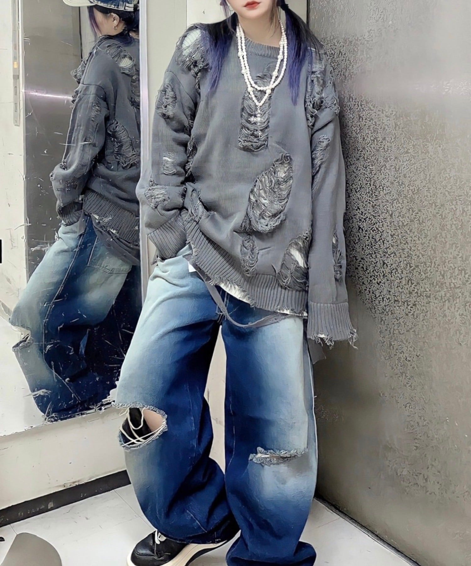 Never mind the XU / Chikashitsu+｜【XU】design damage knit 3