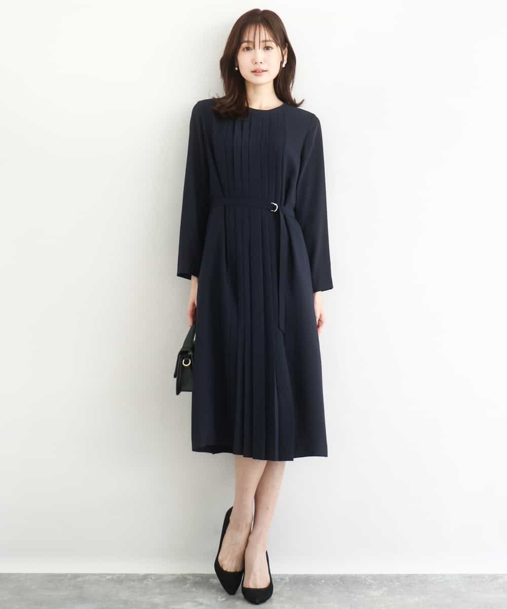 MK MICHEL KLEIN｜サテンジョーゼット プリーツワンピース/洗える