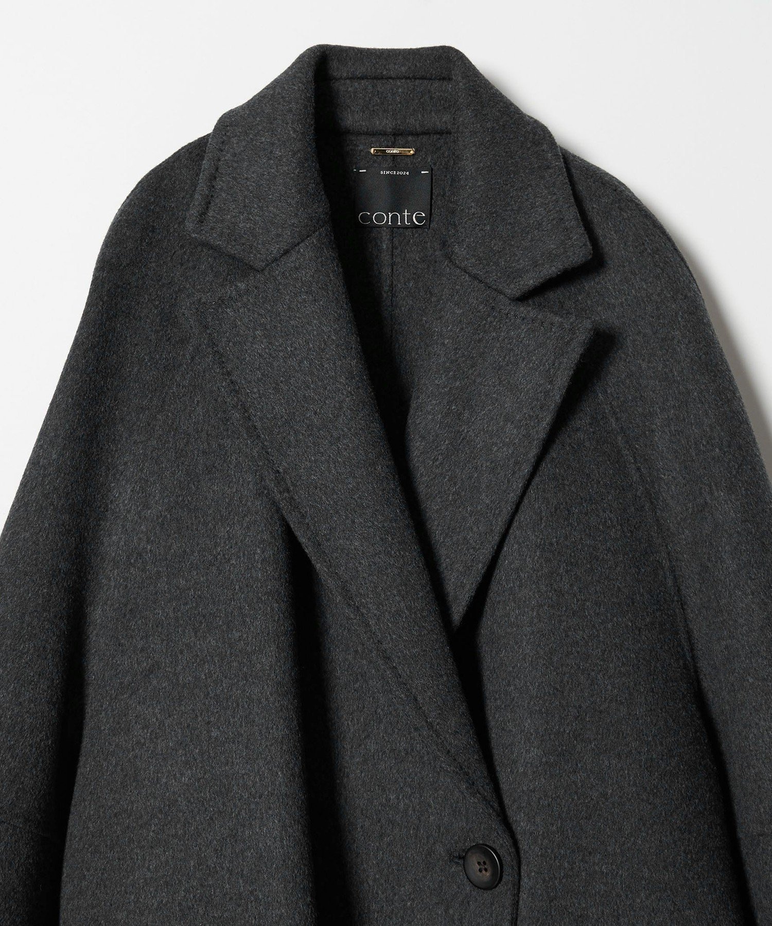 conte ウール100％ ダブルブレスト リバーロングコート GRAY 36 conte コート チェスターコート 「conte」ダブルブレスト リバーコート