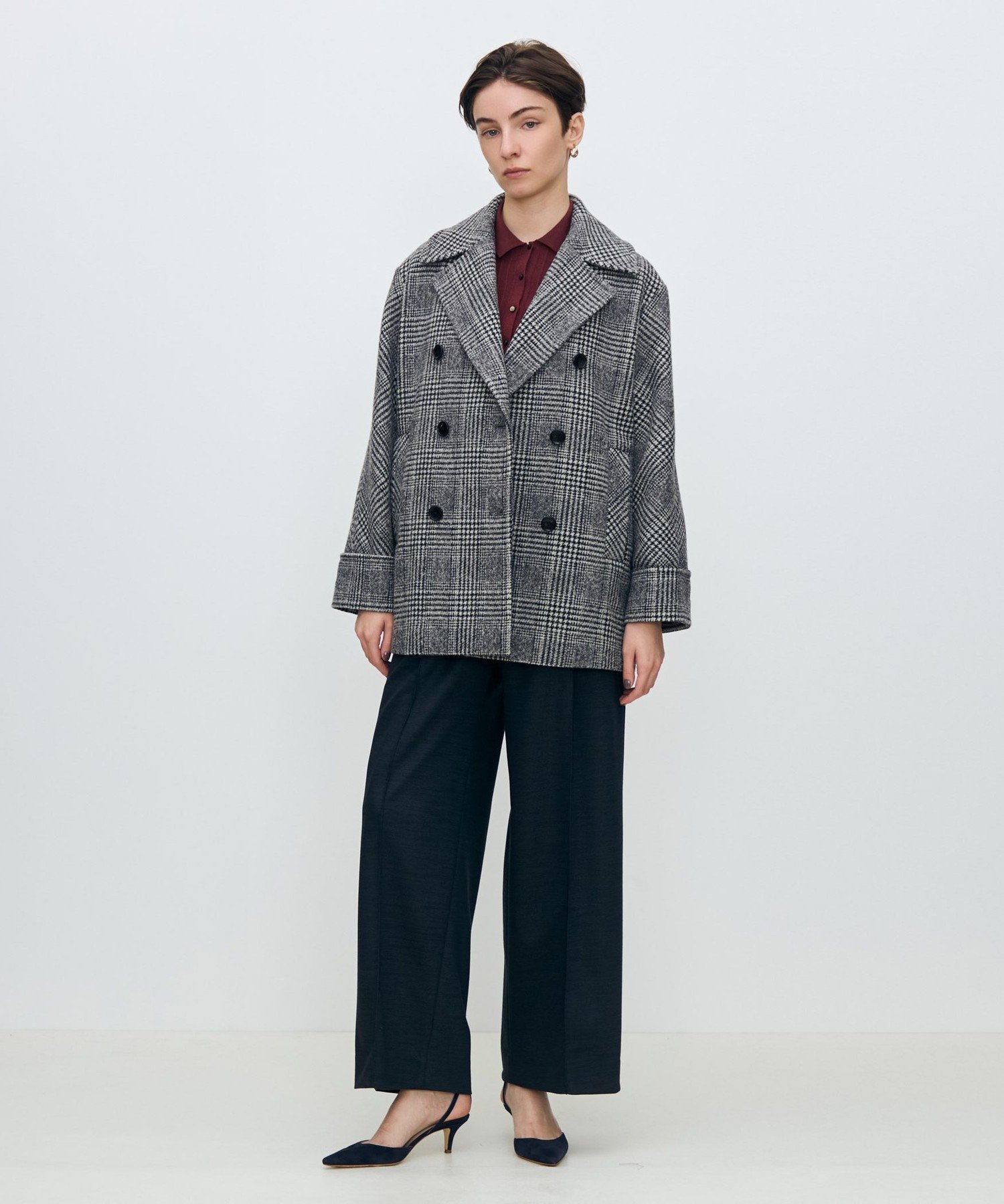 TOMORROWLAND｜ウールカシミヤグレンチェック ダブルブレストコート