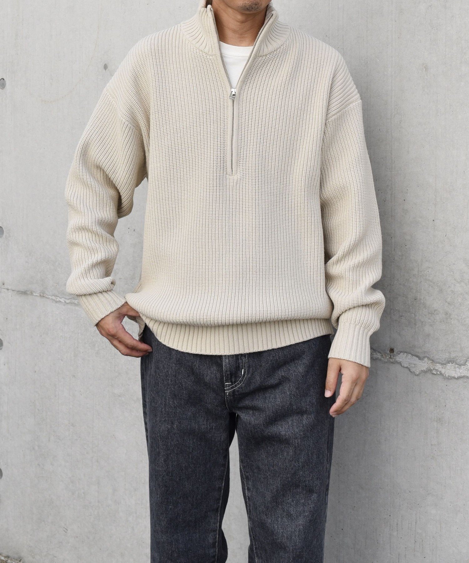 90s【美品】アニエスベーオム ハーフジップ ドライバーズニット ブラック 仏製 m84874985231_1.jpg?1742195972