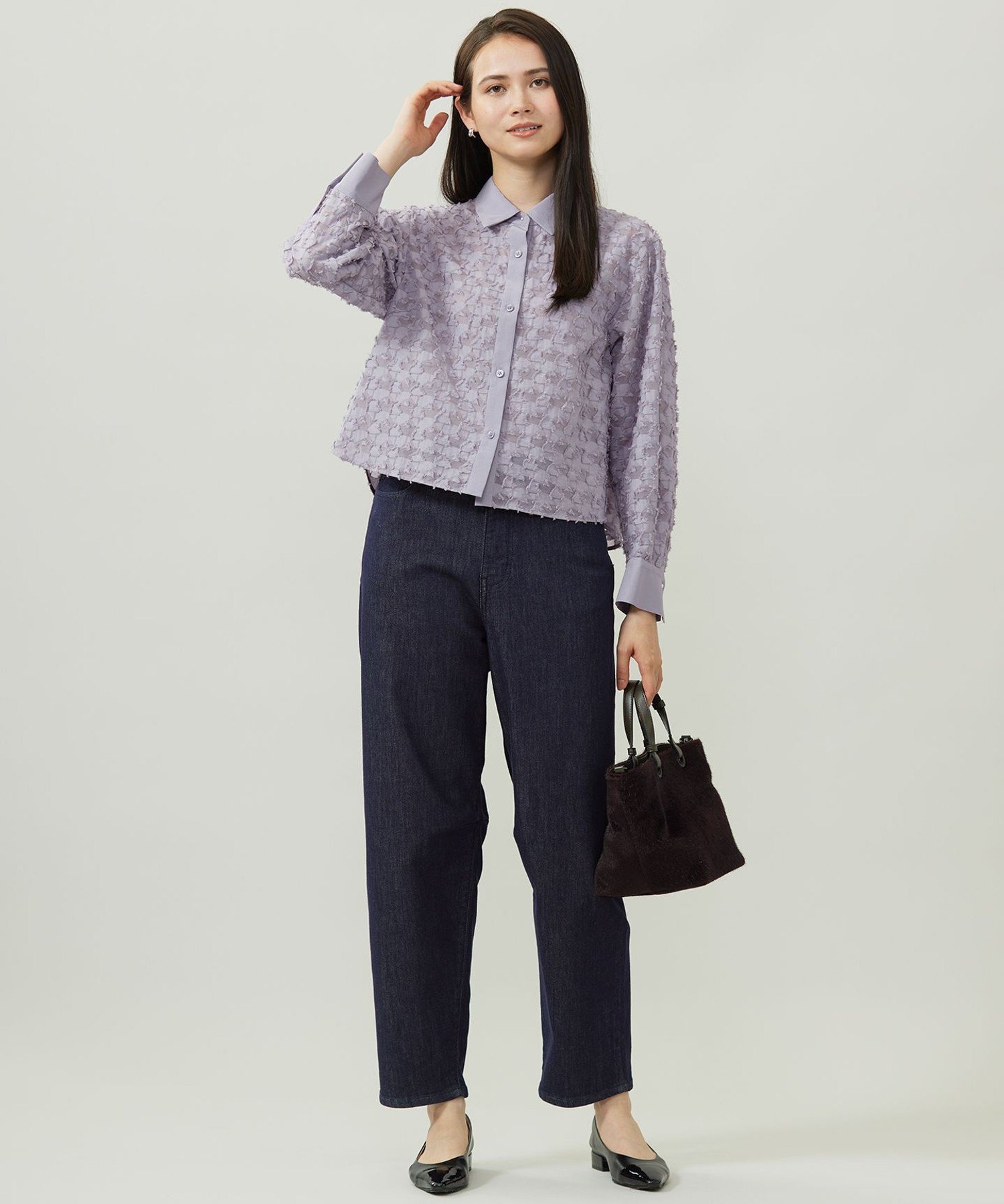 自由区｜シアージオメトリックジャカードクロップド丈 ブラウス